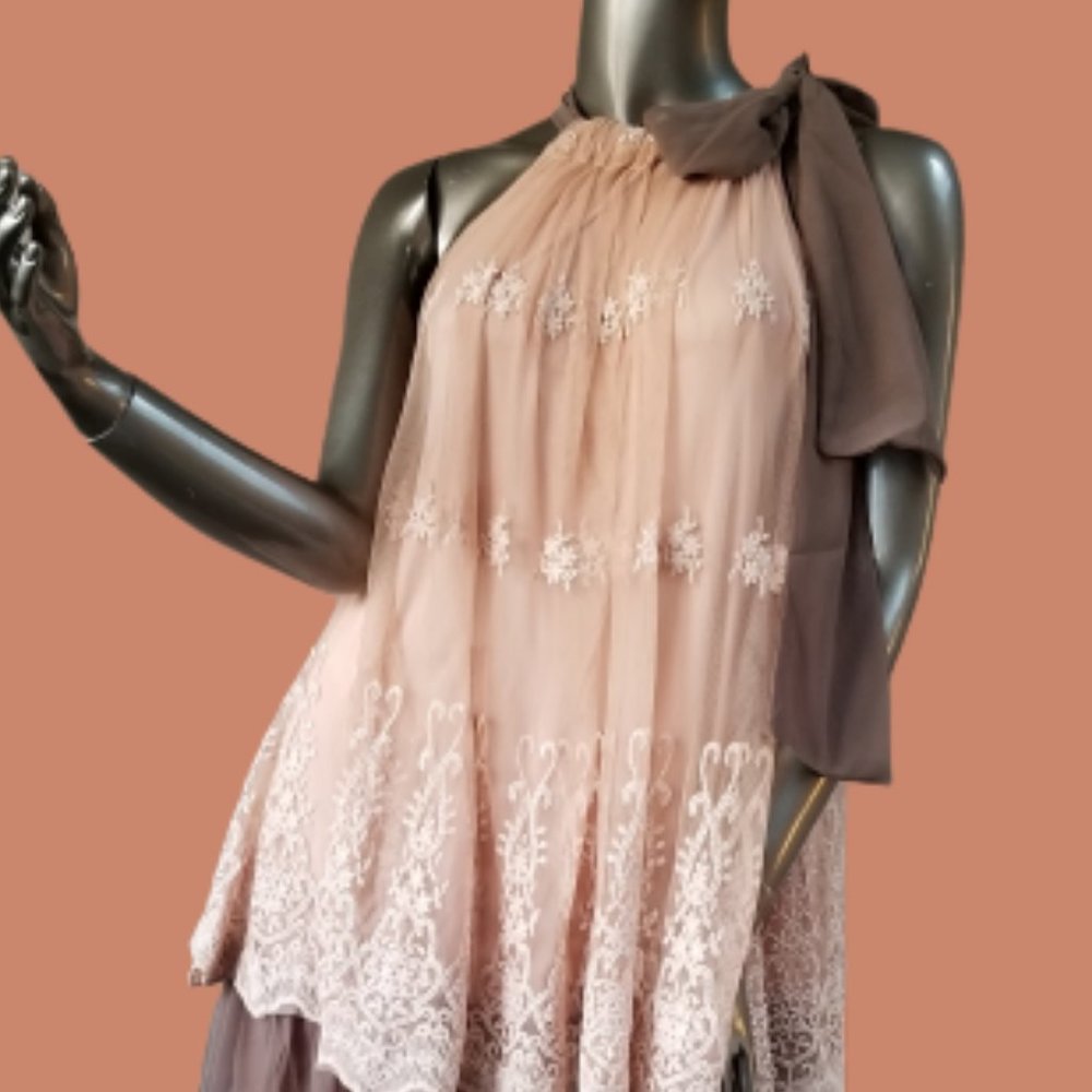 Summer Halter Peach Lace Dress